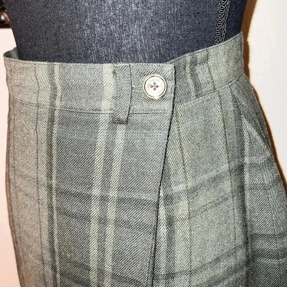 Ralph Lauren Women’s Vintage 80s 90s Olive Plaid Wool Fringe Preppy Skirt 10 - Picture 13 of 16